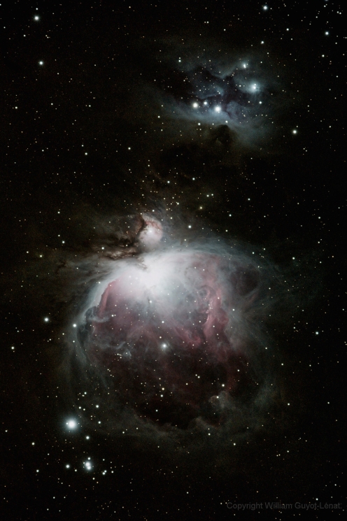 M42 prise à l'Astro-Physics de 130mm F6 (aplanisseur),  photos de 60 secondes et de 15 secondes à 3200 ISO